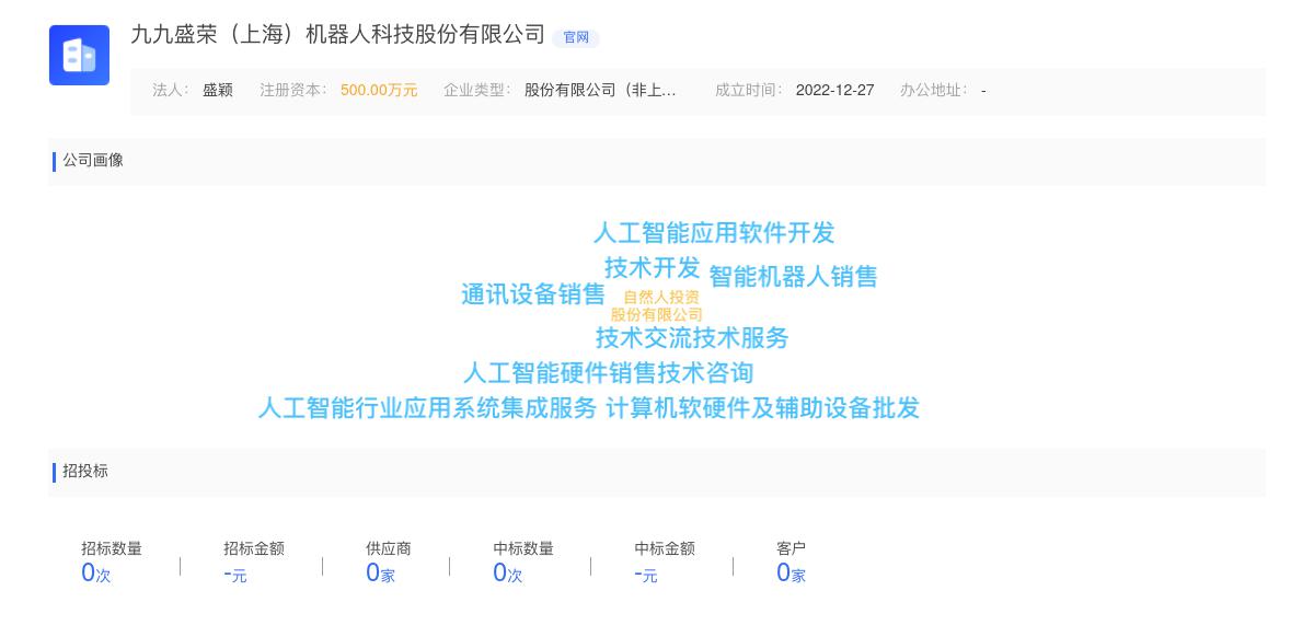 九九盛荣（上海）机器人科技股份有限公司商标注册被驳回