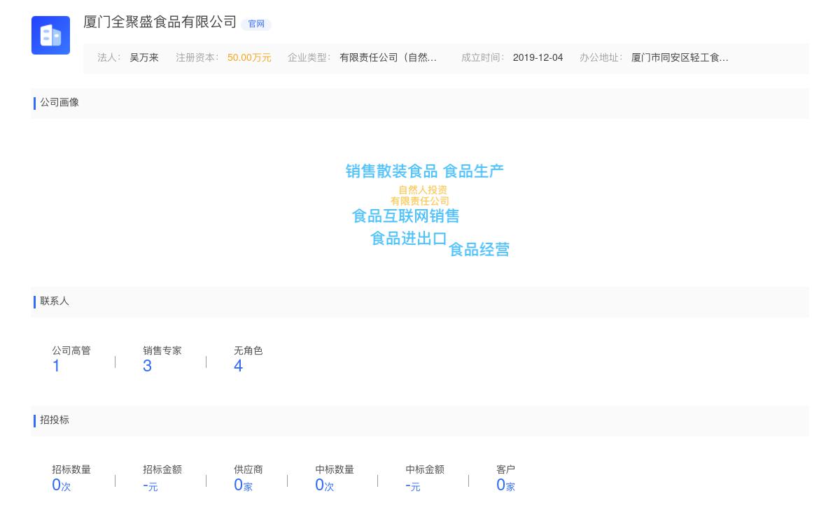厦门全聚盛食品有限公司近期有采购厦门全聚盛食品有限公司寻找线上、线下、代工客户的需求