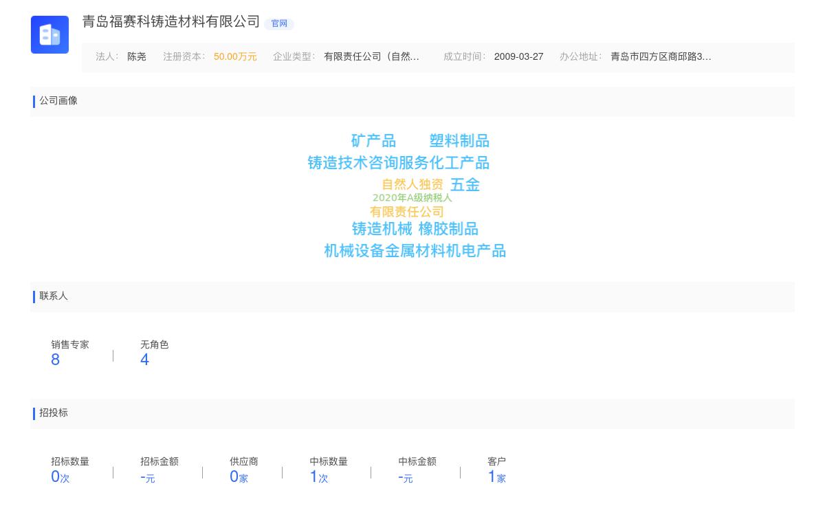 青岛福赛科铸造材料有限公司近期有采购铸造材料销售业务员招聘的需求